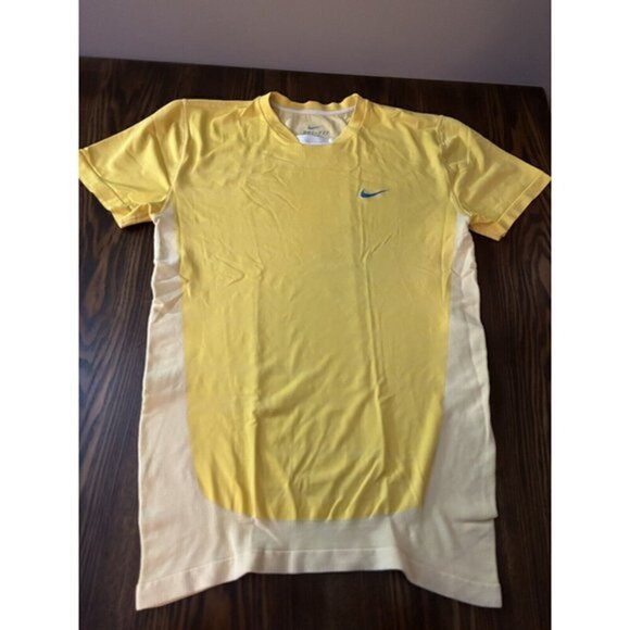 Men's Nike Dri-Fit Fitted Shirt Men’s Large Yellow /White Top Breathable tee - Picture 6 of 16